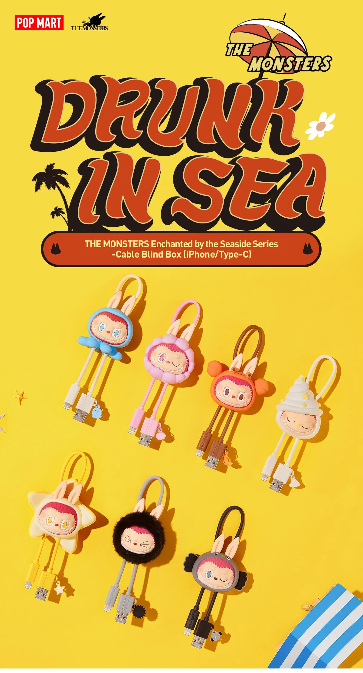 POP MART THE MONSTERS Drunk In Sea Series iPhone Cable Blind Box
